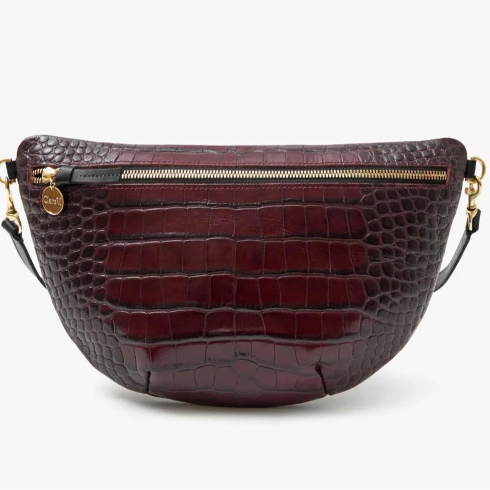 Clare V Grande Fanny in Bordeaux Embossed Croc